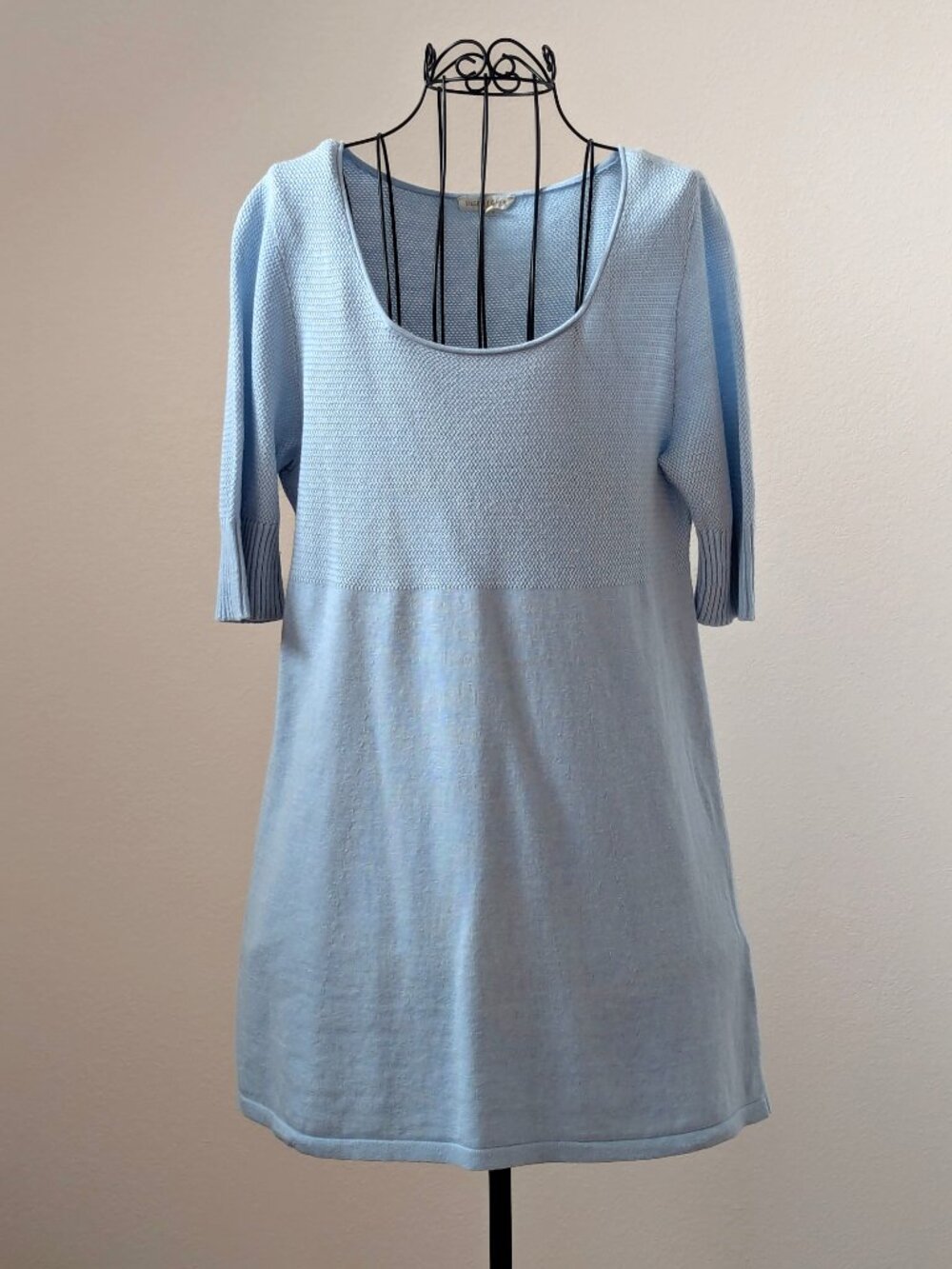 Eileen Fisher Cotton Cashmere Tunic Sweater M Light Blue Textured Knit